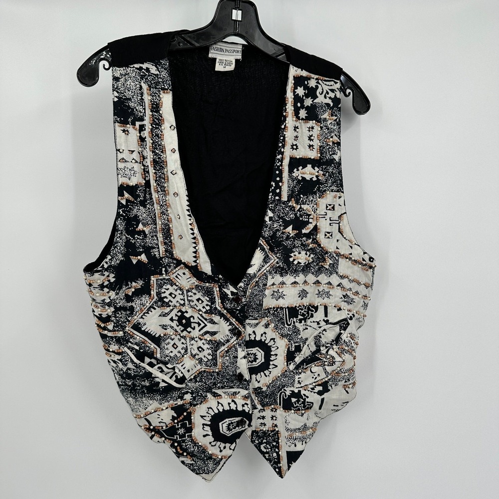 Women Vintage Boho Beaded Vest Size M Eclectic Indie Art To Wear Hippie Festival